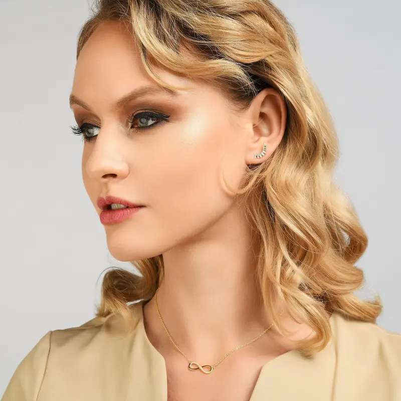 Gold Ear Climber Earrings for Women with Cubic Zirconia Gemstones 1