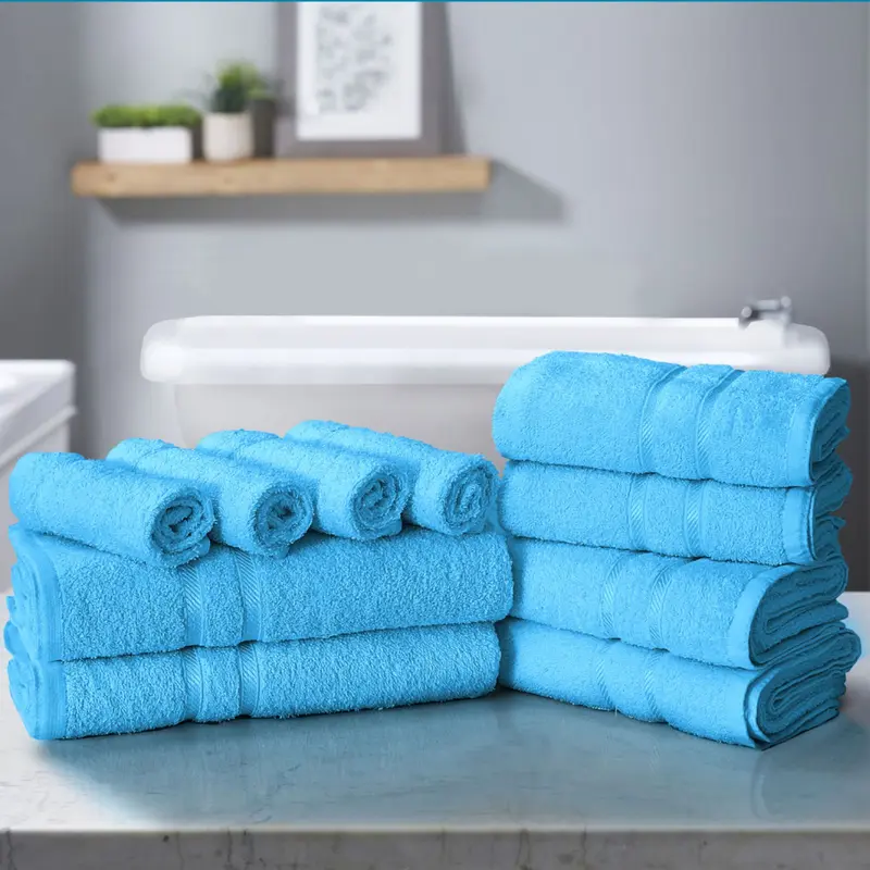 10 Piece Egyptian Cotton Towel Set - 2 Bath Towels (70cm x 120cm), 4 Hand Towels (50cm x 80cm), and 4 Face Towels (30cm x 30cm) - 500 GSM 6