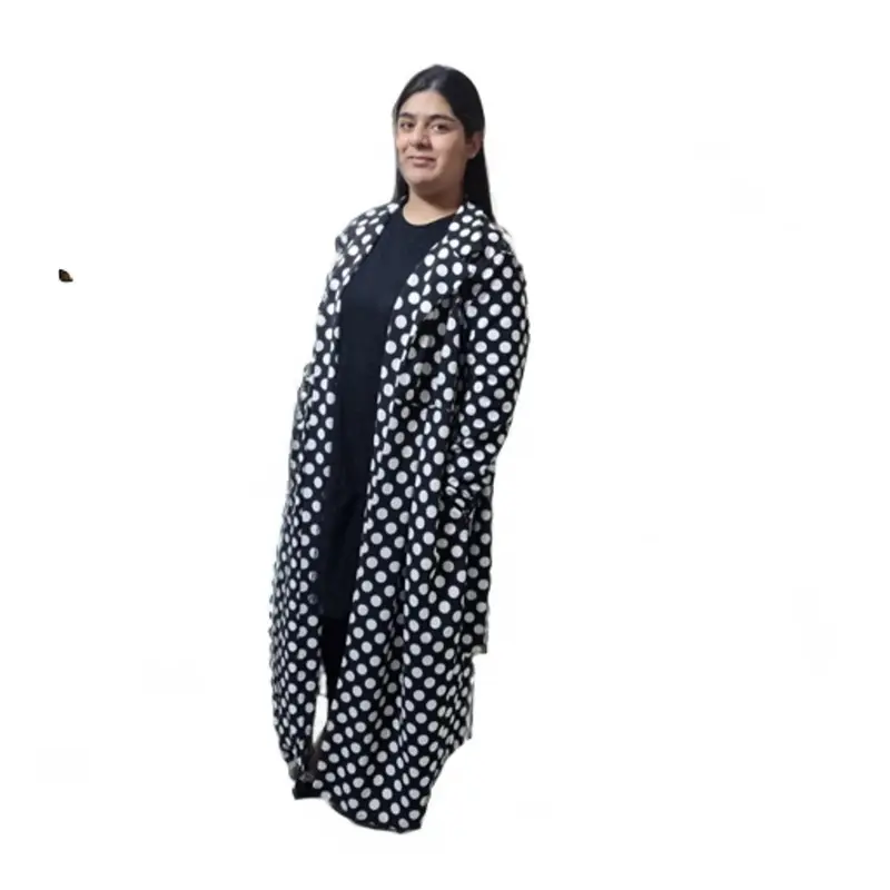 Ultimate Style Polka Dot Women's Summer Maxi Cardigan with Belt and 2 Pocket Black And White Lightweight Womenswear Elegance Jackets  Lady Coats Comfort Long Sleeve 1