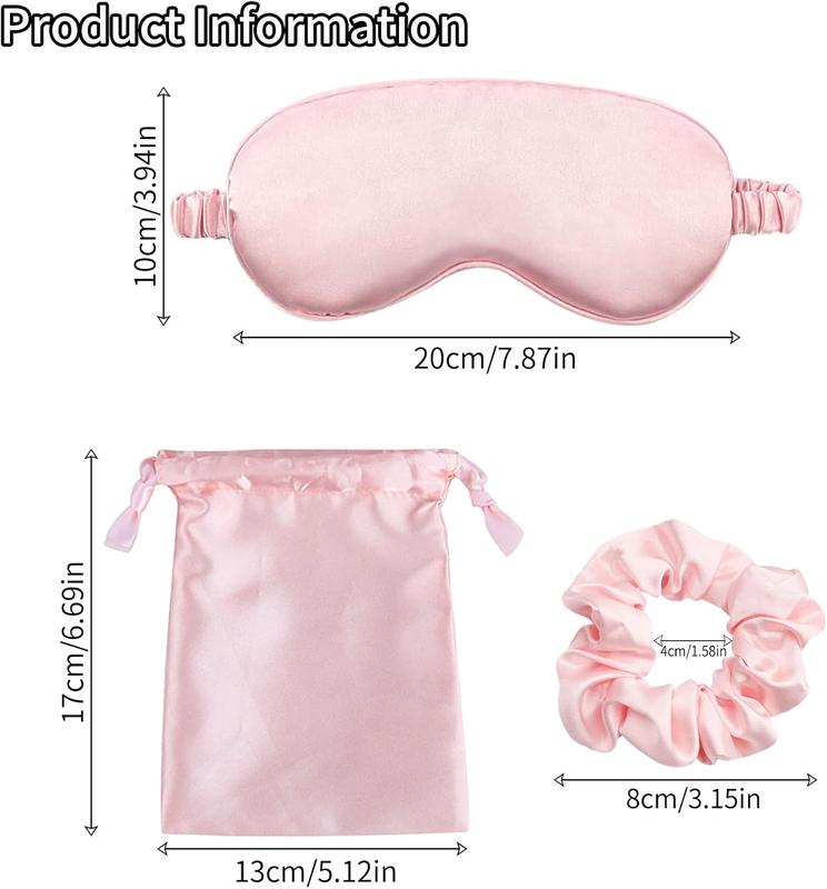 3-Piece Set Imitation Silk Sleep Eye Mask, Hair Scrunchie, and Storage Pouch – Soft Rayon Cooling Eye Mask for Home and Travel Rest, Solid Color Facial Sleeping Aid Gift Skin Care 2