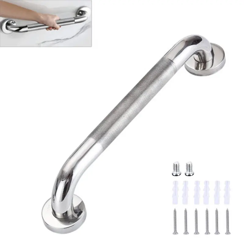 30/40/ 50cm Bathroom Grip Shower Tub Grab Bar Safe Handle Handrail Rail Disabled Wall-mounted  non-slip Easy to install, stainless steel strong stability durable, reusable  waterproof 6