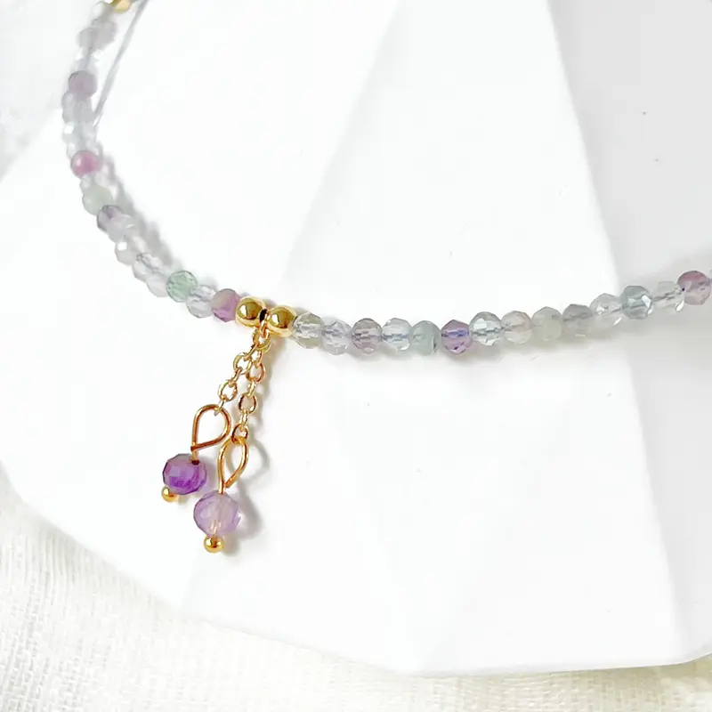 Natural Fluorite Gemstone Beaded Anklet 1