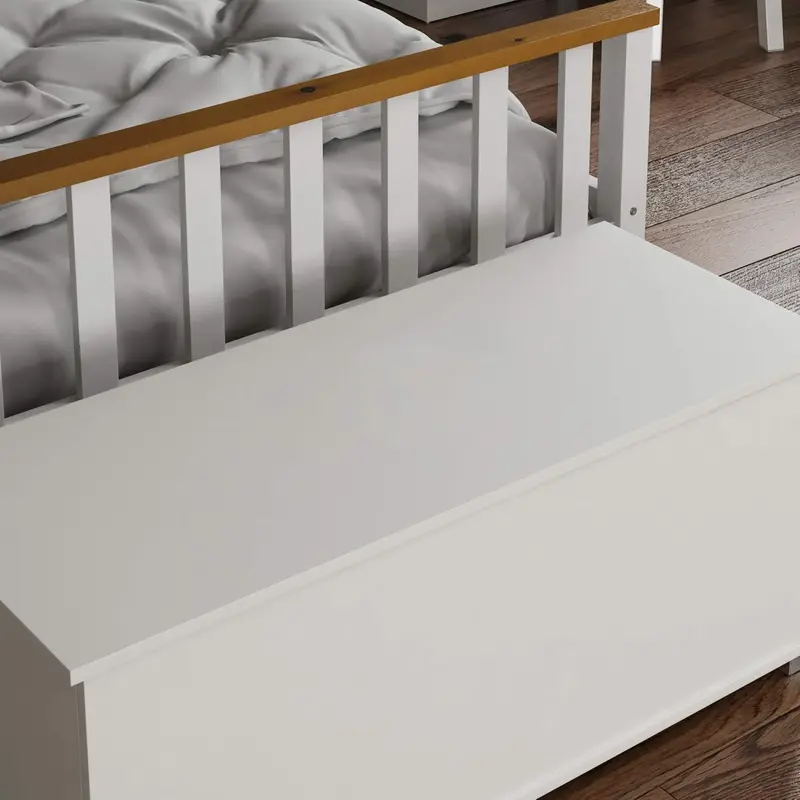 Leon Storage Ottoman, Wooden Chest with Lid, Seat, Stool, Window Bench, Blankets, Bedding, Toy Box, Footstool, White 4