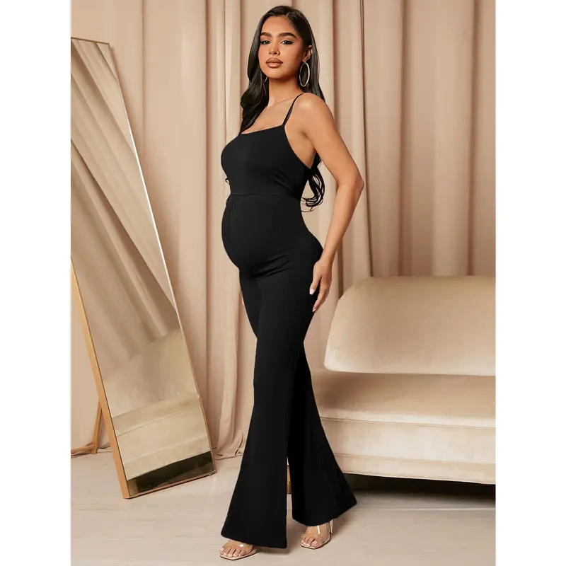 MaterniChic Maternity Solid Flare Leg Cami Jumpsuit 3