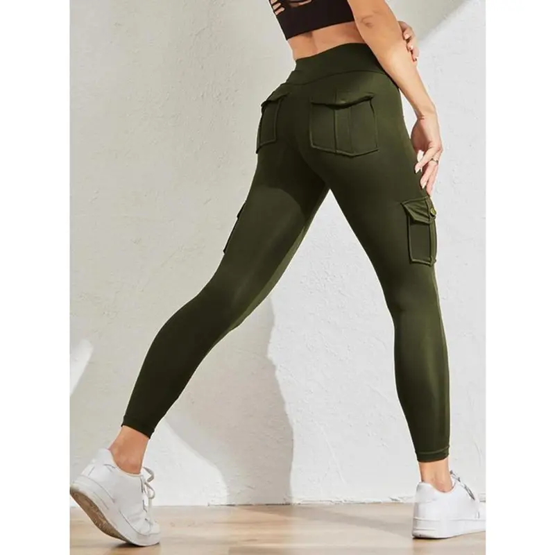 Women's Solid High Waist Pocket Leggings, Casual Comfy Skinny Pants for Workout Running, Women's Trousers Bottoms for Summer Spring Fall, Back To School Trousers, Jeans Leggings for Women, Hide Tummy Outfits Uk, Winter Outfits 2024, Balkan School Outfits 1