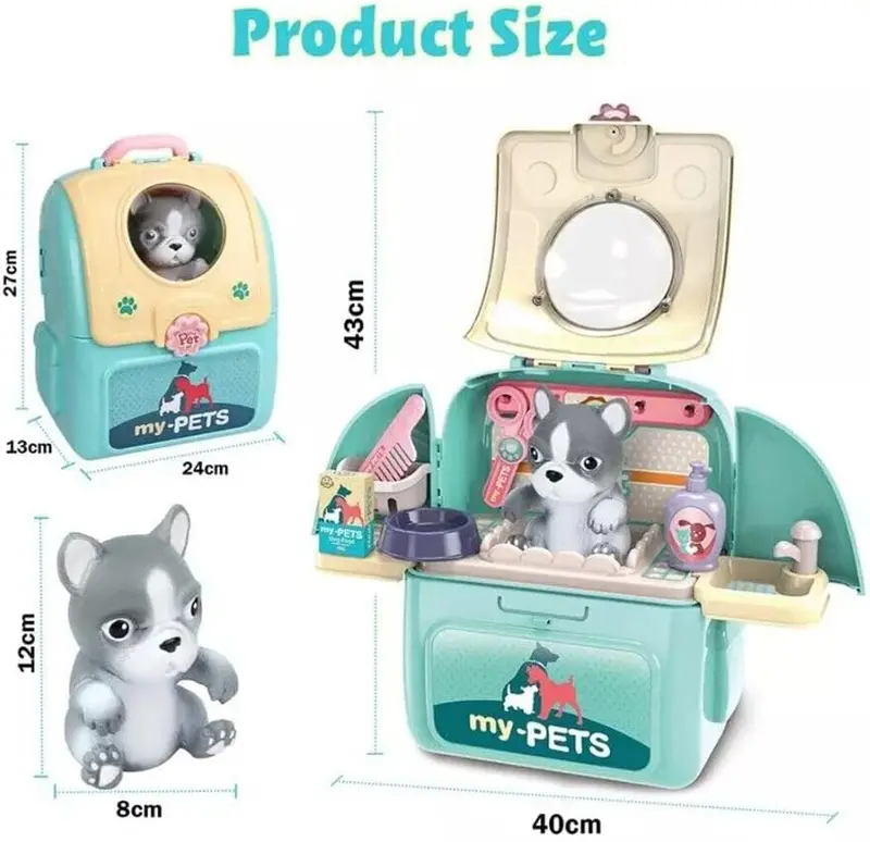 My Pet Care Play Set with Backpack, Pet Playset Grooming & Feed & Play Pet Treat Kit Preschool Toy Educational Gifts, 2 in 1 Pre-Kindergarten Toys for Girls Boys Blue (Dog) 5