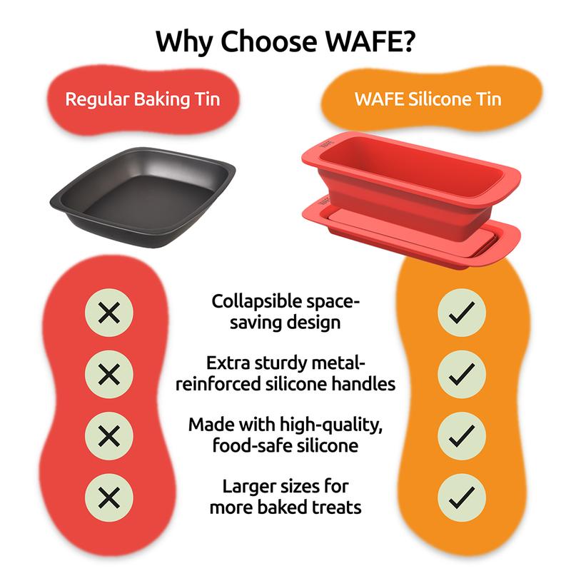 2 Pack WAFE Collapsible BakeMate Round Cake Loaf Bakeware Tin Silicone Desserts 6