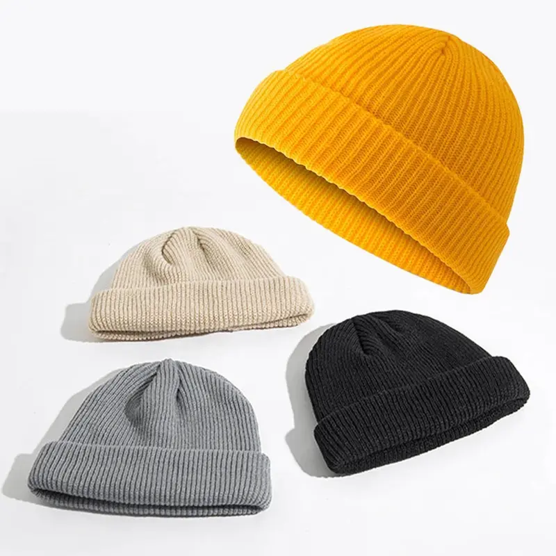 1x Men Women Mini Fisherman Beanie Winter Spring Hat Soft Knitted cap Fashion 7
