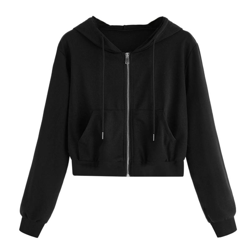 Product Introduction of Zip Up Hoodie Women Solid Color Crop Top Y2k Aesthetic Hooded Tops Loose Leisure Academy Cardigan Tracksuits Autumn Sweatshirts 98