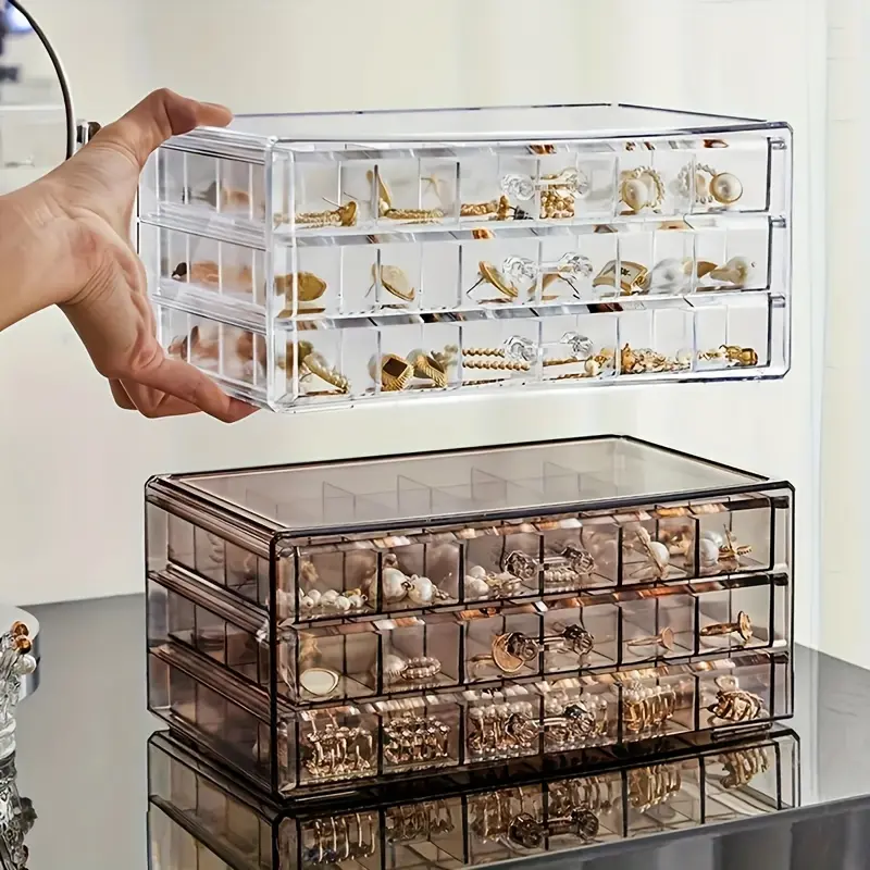 Elegant 3-Layer Jewelry Box with 72-Grid: Classic Octagonal Design & Secure Buckle Closure for Rings, Earrings, Necklaces Organiser 2