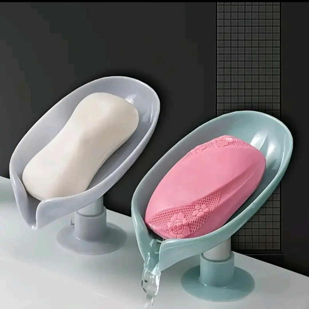 Bathroom Soap box Leaf shaped Holder Bath shower storage suction tra Drain uk