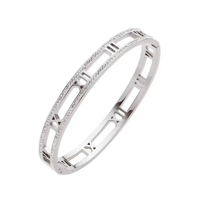 Demii Bangle roman numeral with diamanté gold silver 1
