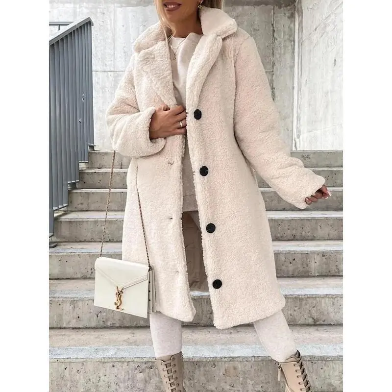 [2024]Autumn and winter  European and n women's wool long-sleeved lapel plush blouse, long jacket0 2