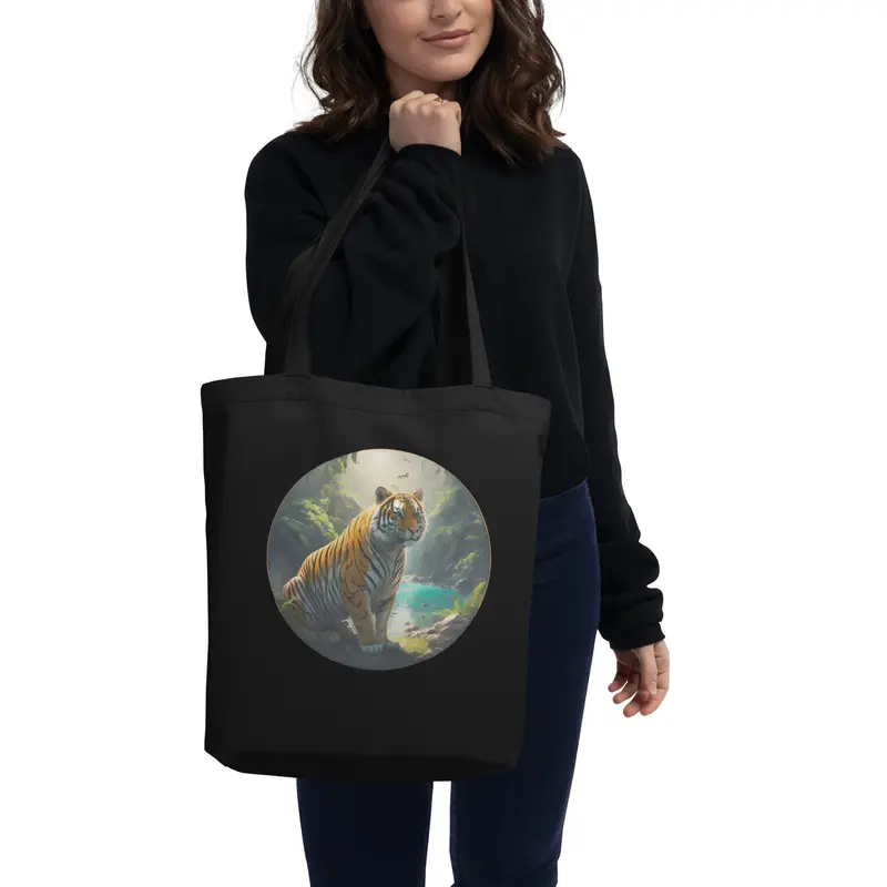 Eco-Friendly Cotton Tote Bag with Tiger Design 1