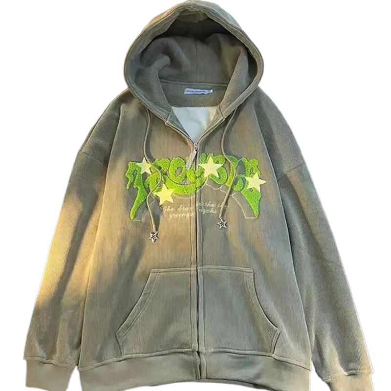 Product Introduction of Y2k Zip Up Hoodie Women Retro Embroidered Letter Loose Long Sleeve Tops 2025 Casual Hooded Sweatshirts Harajuku Jackets coat 17
