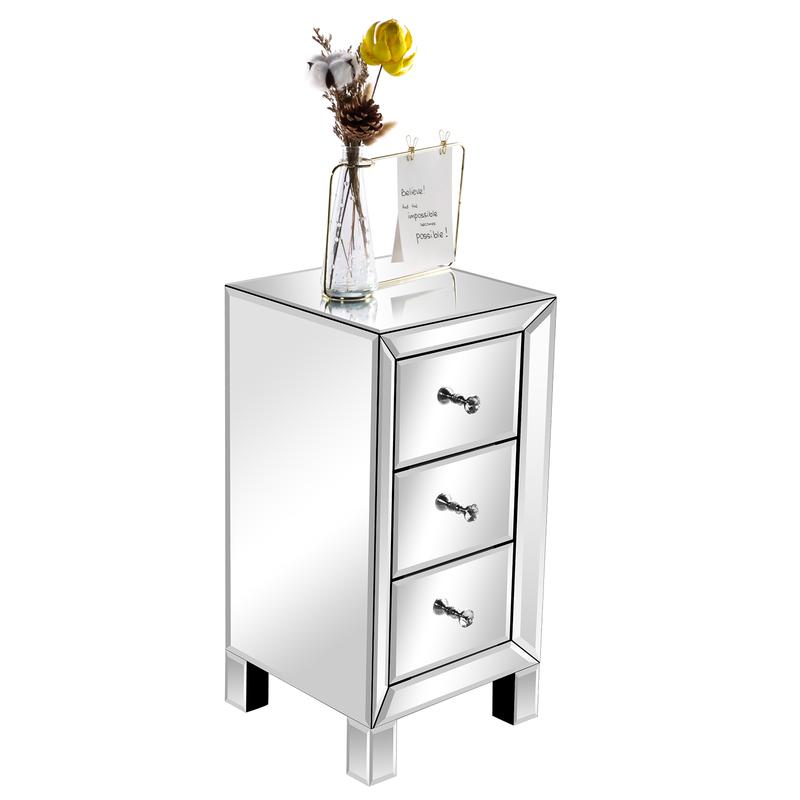 Contemporary Bedside Table with Drawers - Modern Mirrored Nightstand 3-Drawer Design for Stylish Bedroomécor 3