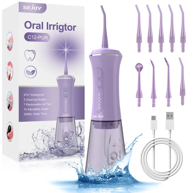 SEJOY C12 Dental Water Flosser Oral Irrigator USB Rechargeable Teeth Cleaner Portable 5 Modes IPX7 Mouth Washing Machine 5