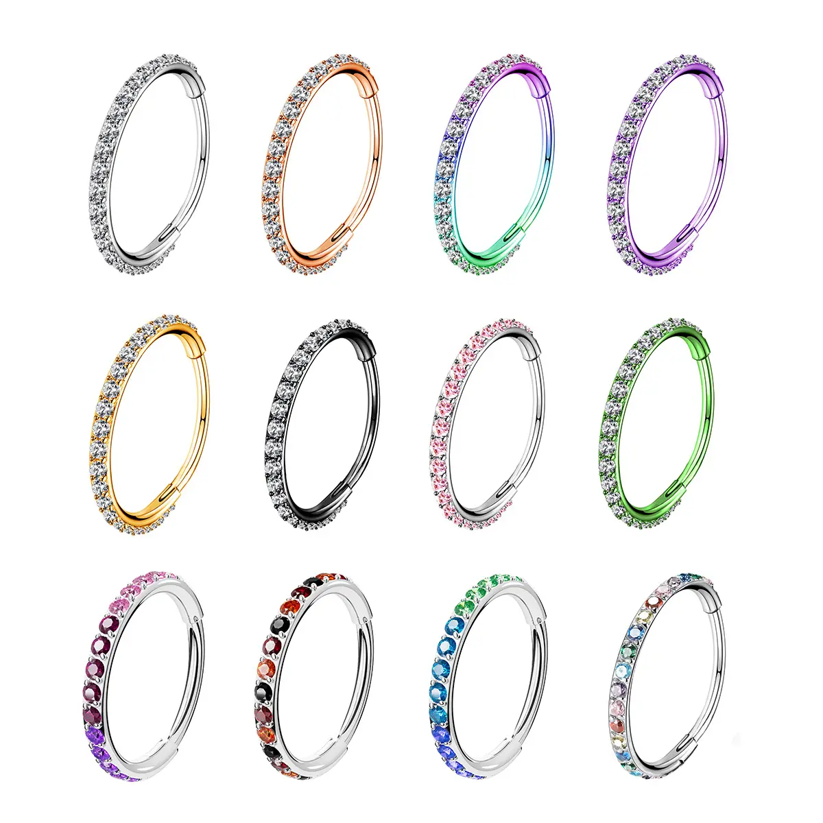 Oufer 20G Nose Ring Hinged Segment CZ Hoop Ring 316L Stainless Steel