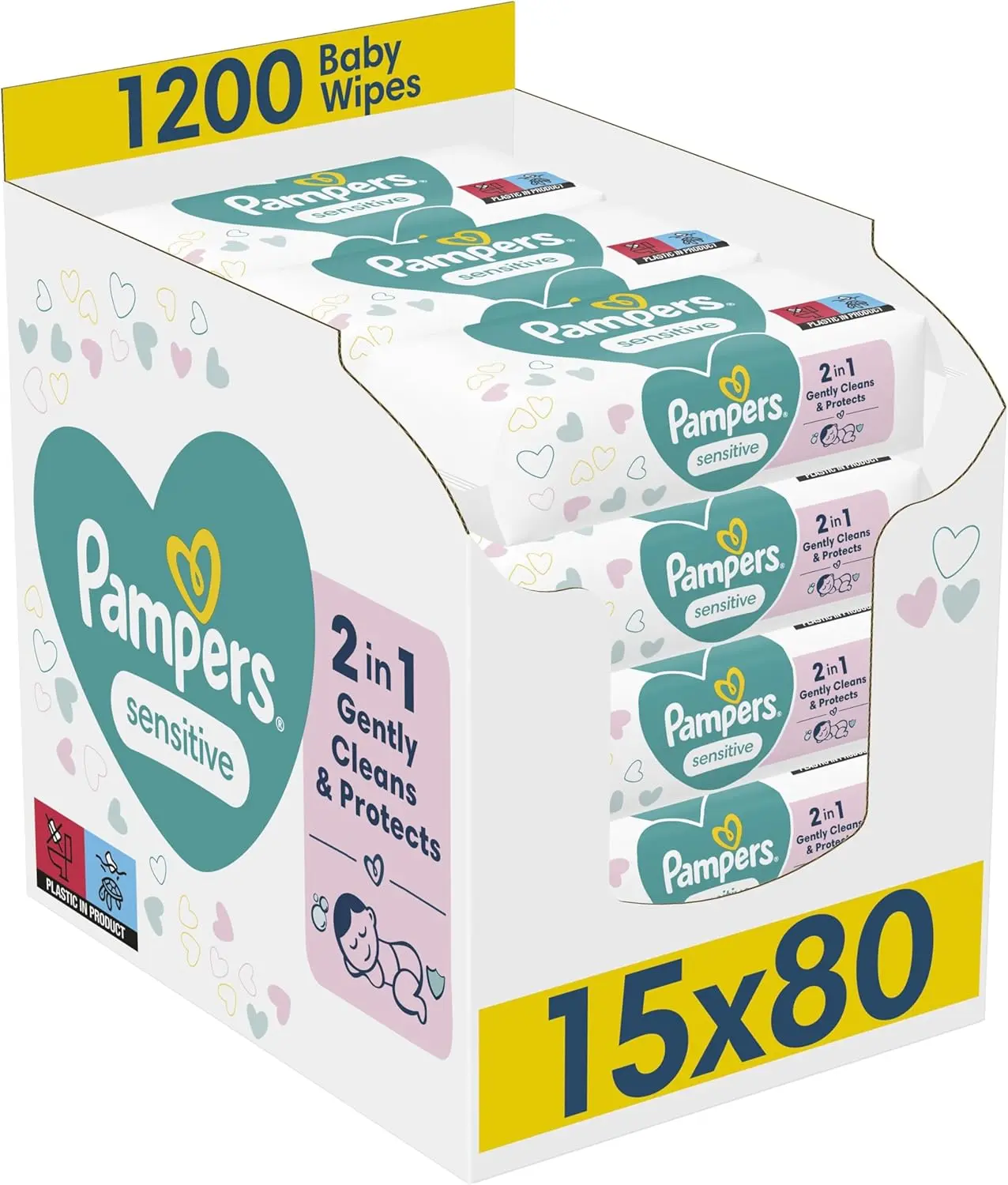 Baby Wipes 15 Packs of 80 = 1200 Baby Wet Wipes, Unscented, For a Soft And Gentle Clean