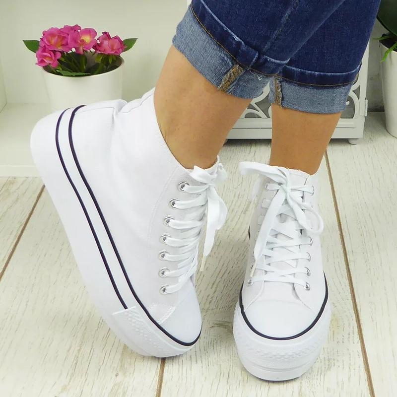 L-169 Womens Lace Up Canvas Pumps Sneakers Casual Trainers Shoes 5