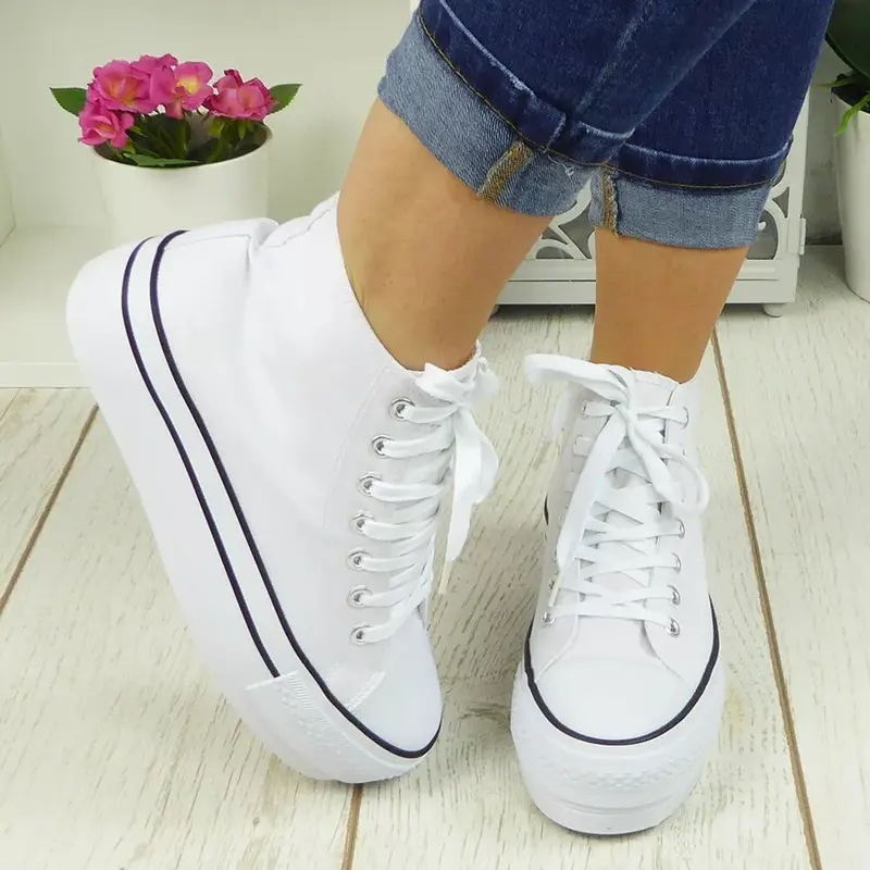 L-169 Womens Lace Up Canvas Pumps Sneakers Casual Trainers Shoes 5