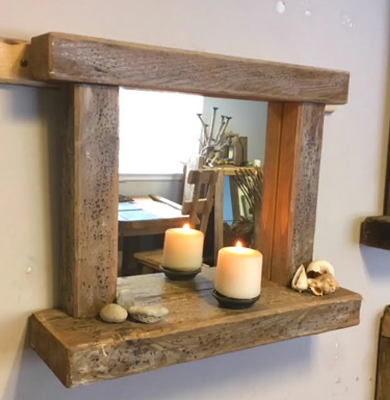 "Tiree" Driftwood Mirror with Shelf