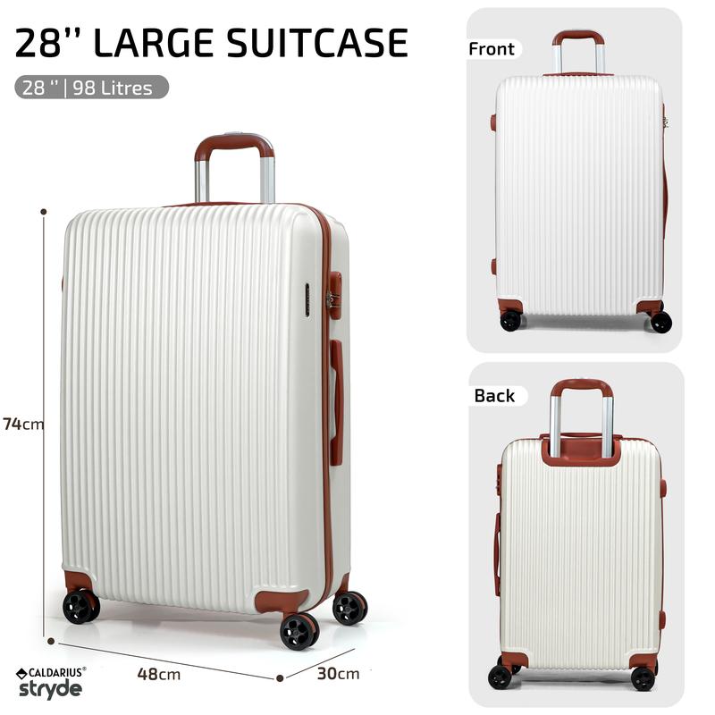 CALDARIUS Suitcase Large | Large Suitcase | Hard Shell | Large Suitcase |3 Digit Combination Lock|Lightweight l 4 Spinner Wheels|Large 28" Hold Check in Luggage| lTelescopic Handle Trolley (White) 1
