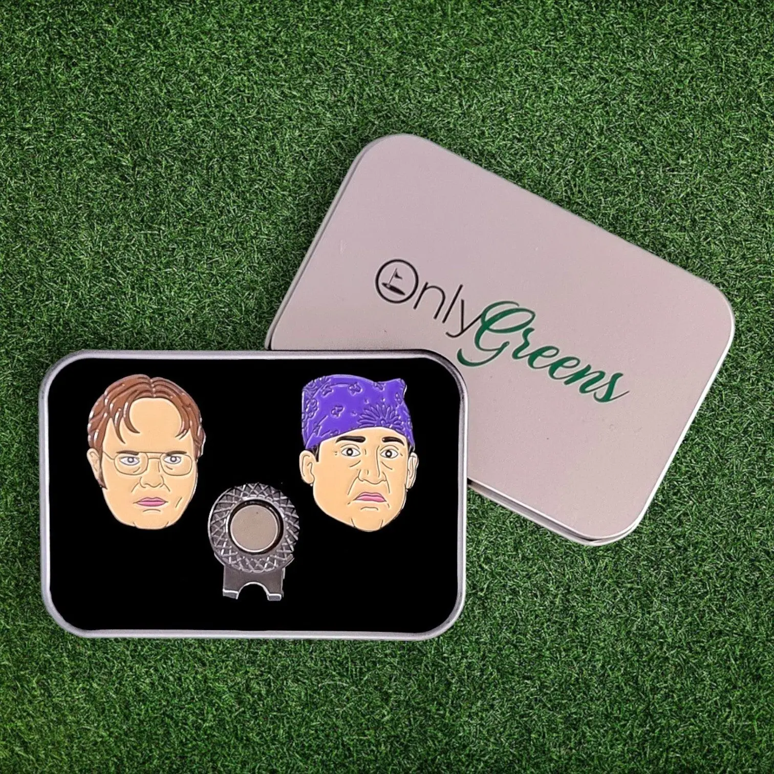 Golf Ball Marker & Hat Clip Set - Office - Complete in Gift Tin