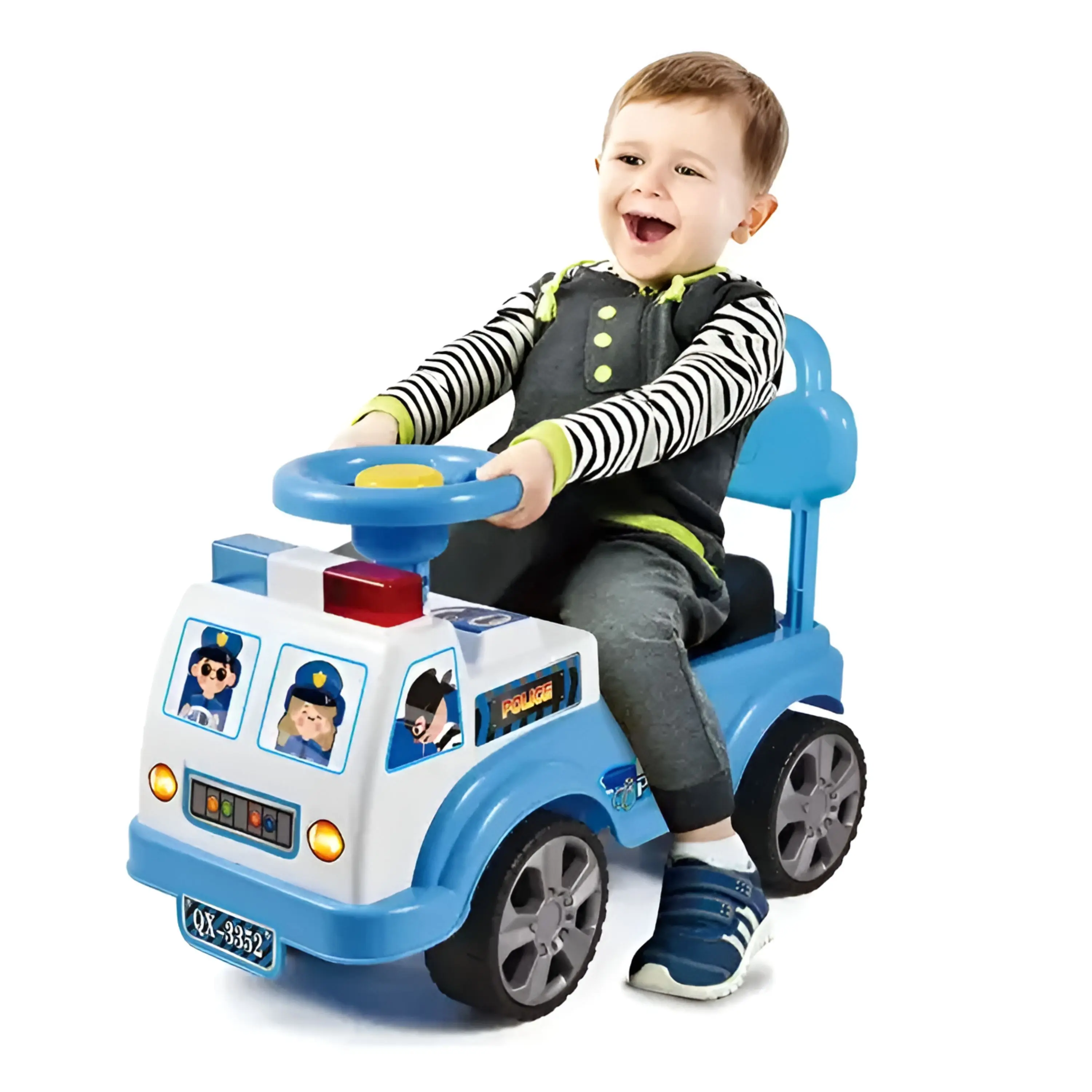 RLS My First Ride on Police Car Kids Toy Car Boys and Girls push Along Toddlers and Infants Walker with Storage