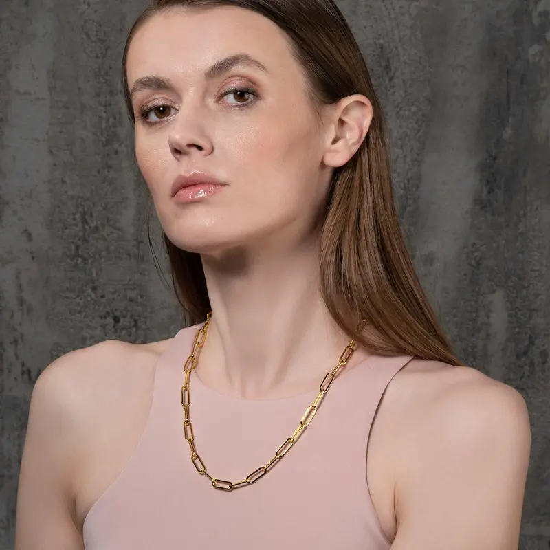 Long Gold Paperclip Chain Necklace for Women 3