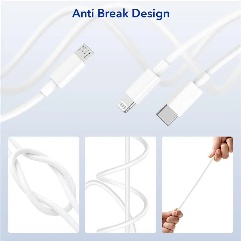 Multi Charger Cable, 2Pack 2M Multi Charging Cable Phone Charger Cables with Micro USB Type C Lightning Cable Connector for iPhone, iPad, HTC, LG, Samsung Galaxy, Huawei, Android Smartphones and More  Devices Mobile Durable Electronic Cellphone 3