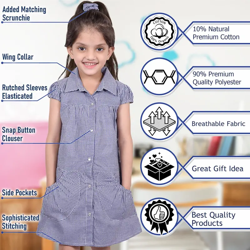 A2Z 4 Kids Girls School Uniform 2 Pack Pleated Gingham Checked Summer Dress Age 3 4 5 6 7 8 9 10 11 12 13 14 Years 8