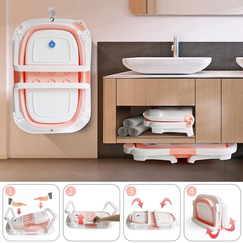 Foldable Baby Bath Tub, Toddler Bathtub with Thermometer Portable Collapsible Baby Shower 3