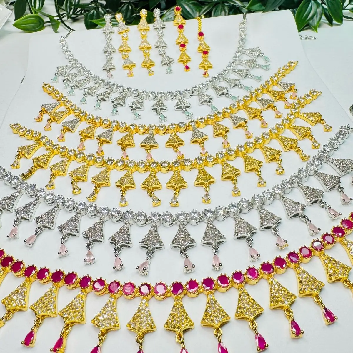 Gorgeous Gold Plated Cubic Zirconia Necklace Tika Party Wedding Gift Occasions Auspicious