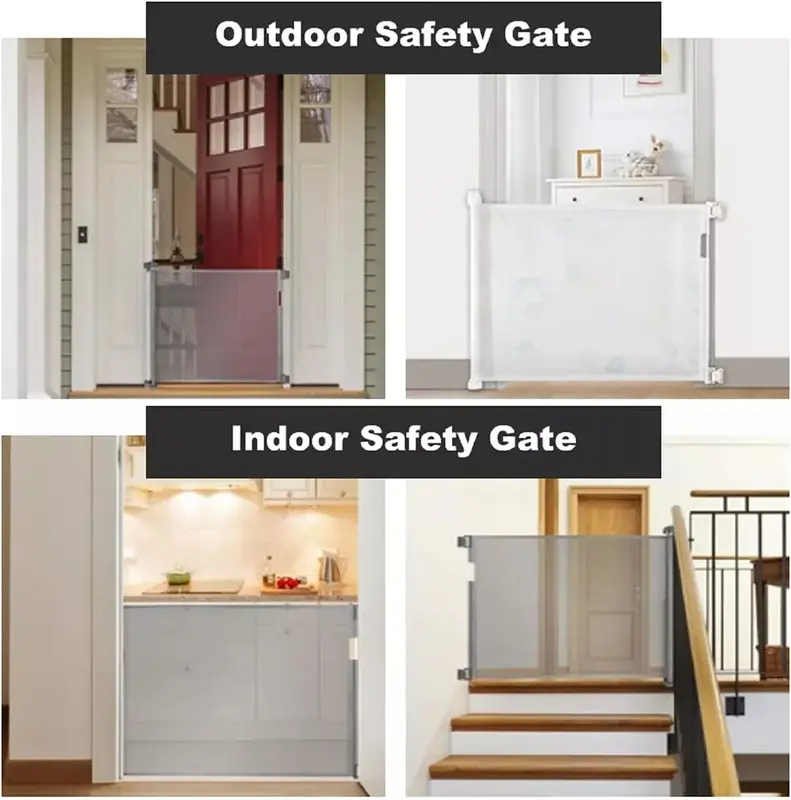 Retractable Pet Dog Gate Safety Guard Folding Baby Toddler Stair Gates Isolation 4