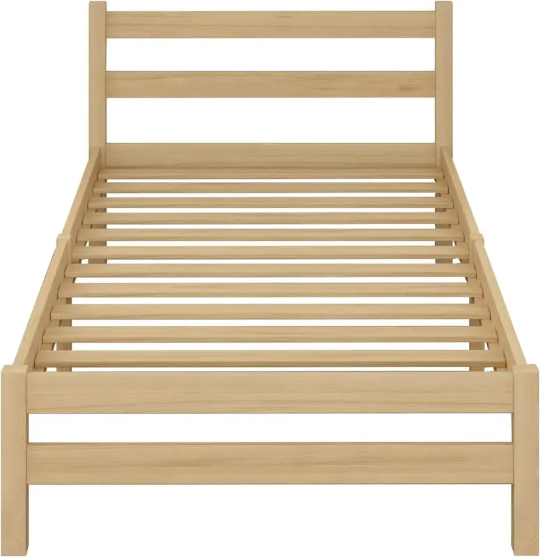 Panana Single Bed Frame, Solid Pine Wood 3ft Bed for Kid, Strong Slats and Legs Bed for Bedroom Furniture, Natural Color, 97 * 190cm 4