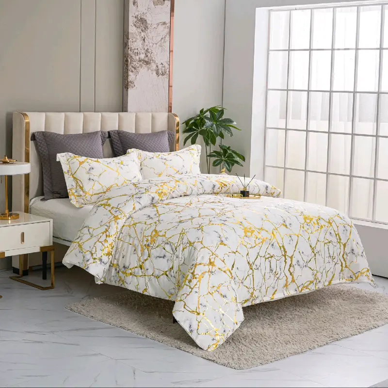 LUXURY MARBLE EFFECT 4 PIECE DESIGNER COMPLETE SET BEDDING SET SOFT EGYPTIAN COTTON TOUCH 6