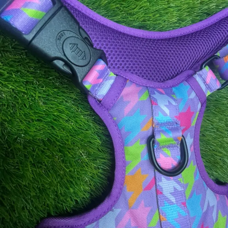 LARGE Westwood Dog Co Bubblegum Houndstooth Print Harness in Large - Adjustable Collars, Harnesses & Leads for Dogs 2