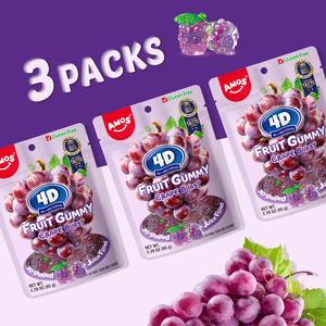 Amos 4D Gummy Sweets Grape Burst (3Pack), Grape Candy Centre Filled, Fruit Snacks Natural Flavor, Resealable 65g Bag Bonbon