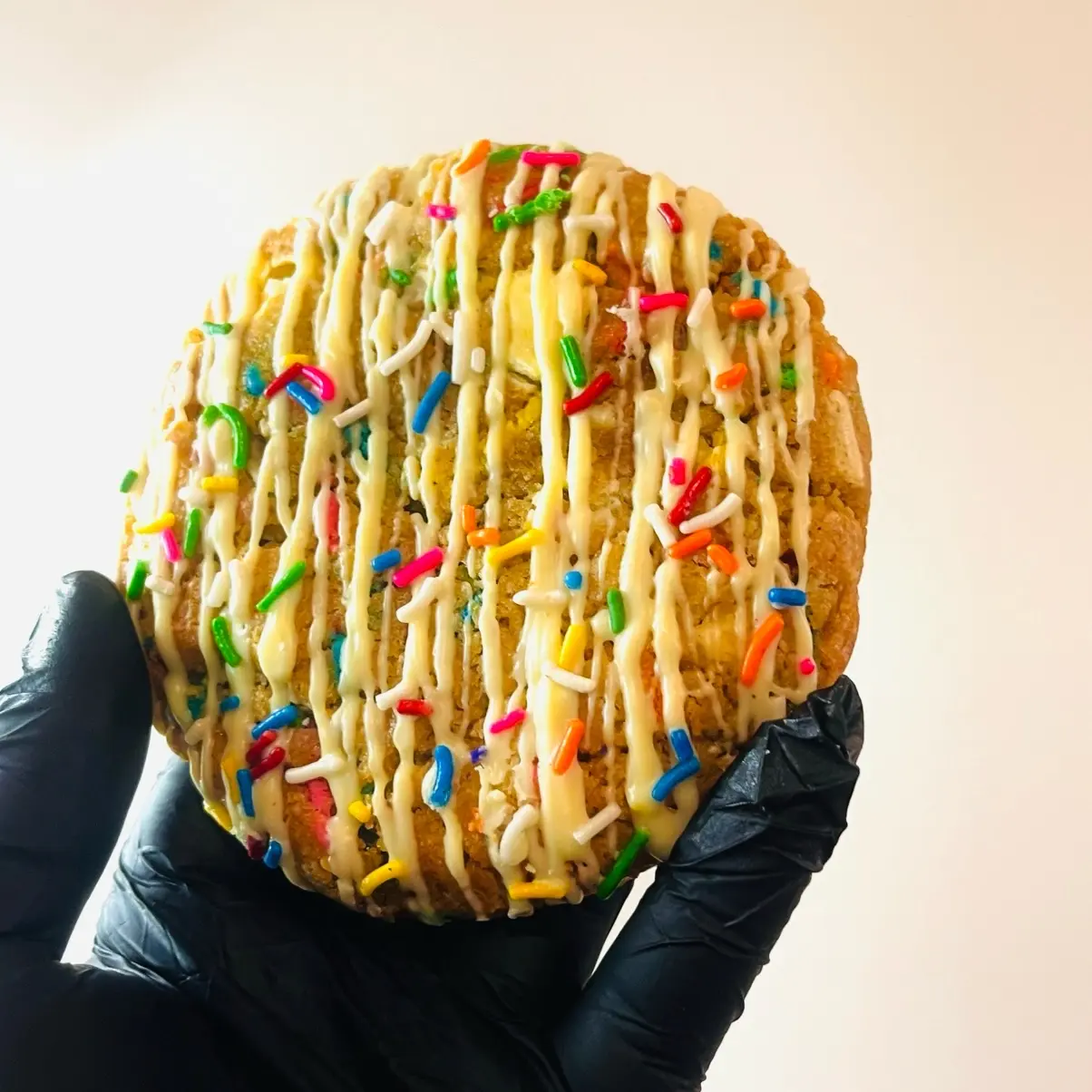 Birthday Cake Cookie (STUFFED) by Bites of Temptation (DESSERT SIZE Snack) | Crumbl Bakery-Style with White Chocolate Chunks, Rainbow Sprinkles & Caramilk Cream Cheese Filling | Halal Suitable cookies