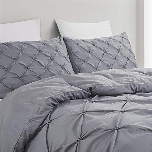 Microfiber Pintuck Pinch Pleat Duvet Cover Sets with Pillowcase Ultrasoft Brushed Easy Care Machine Washable Single Double King SuperKing Size White Bedding Set Grey Covers 7
