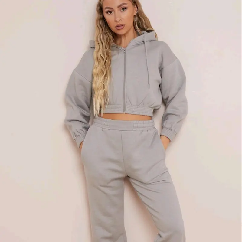 Cropped Hoodie Zip up Top & Jogger  Co-Ord Set Womenswear 5