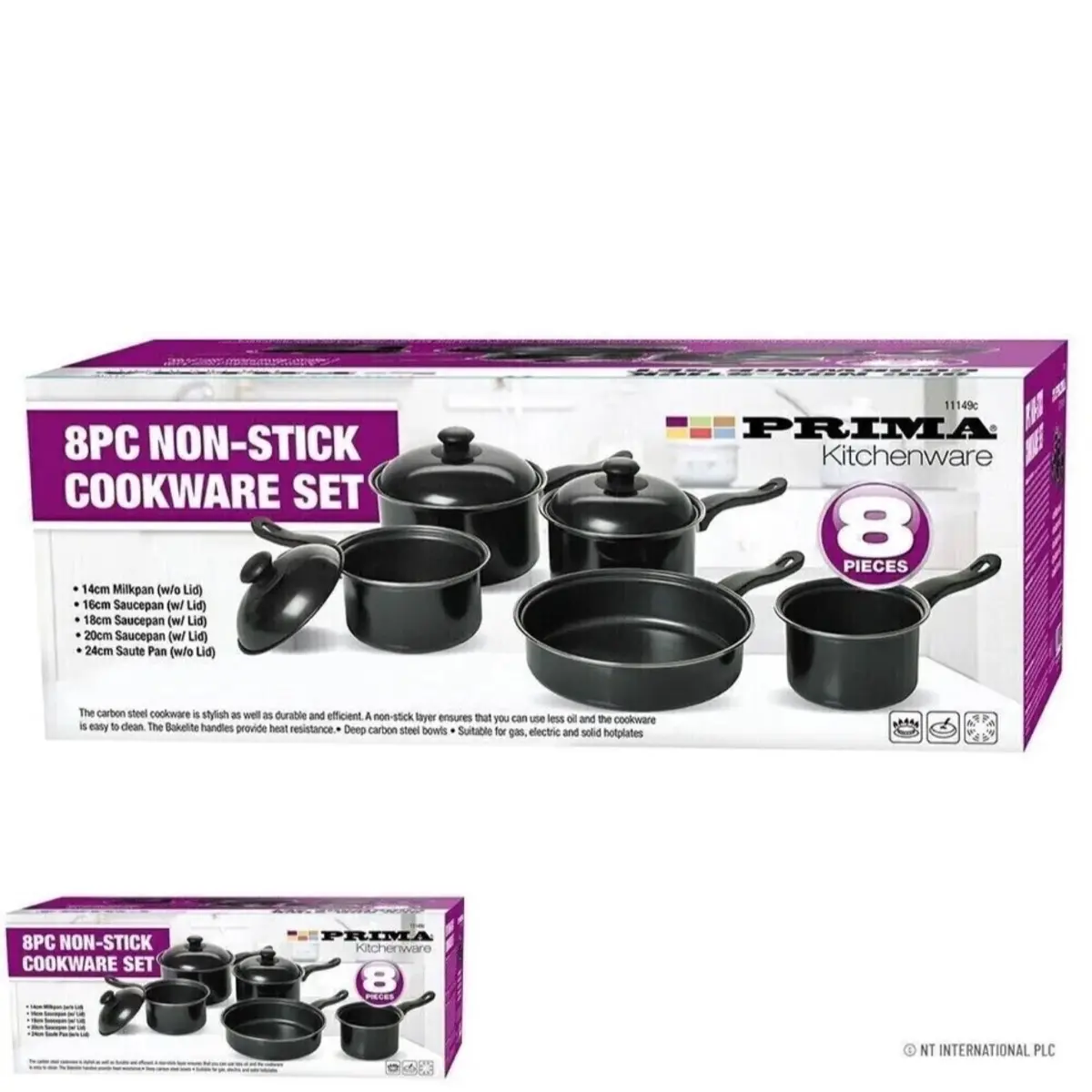 NEW 8PC NON STICK CARBON STEEL COOKWARE SET SAUCEPAN MILKPAN KITCHEN GLASS LIDS
