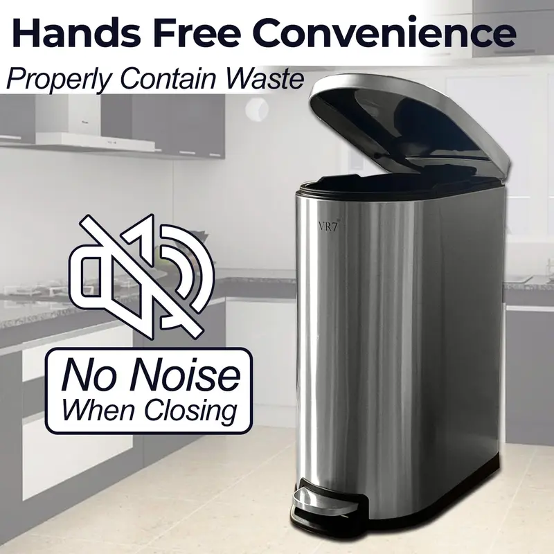 VR7 Stainless Steel Kitchen Recycling and Waste Bin with Lid & Steel Pedal 40L Bathroom Dustbin Removable Inner Basket Rubbish Bin Kitchen - Office - Bedroom - Livingroom Garbage bins for kitchen 6
