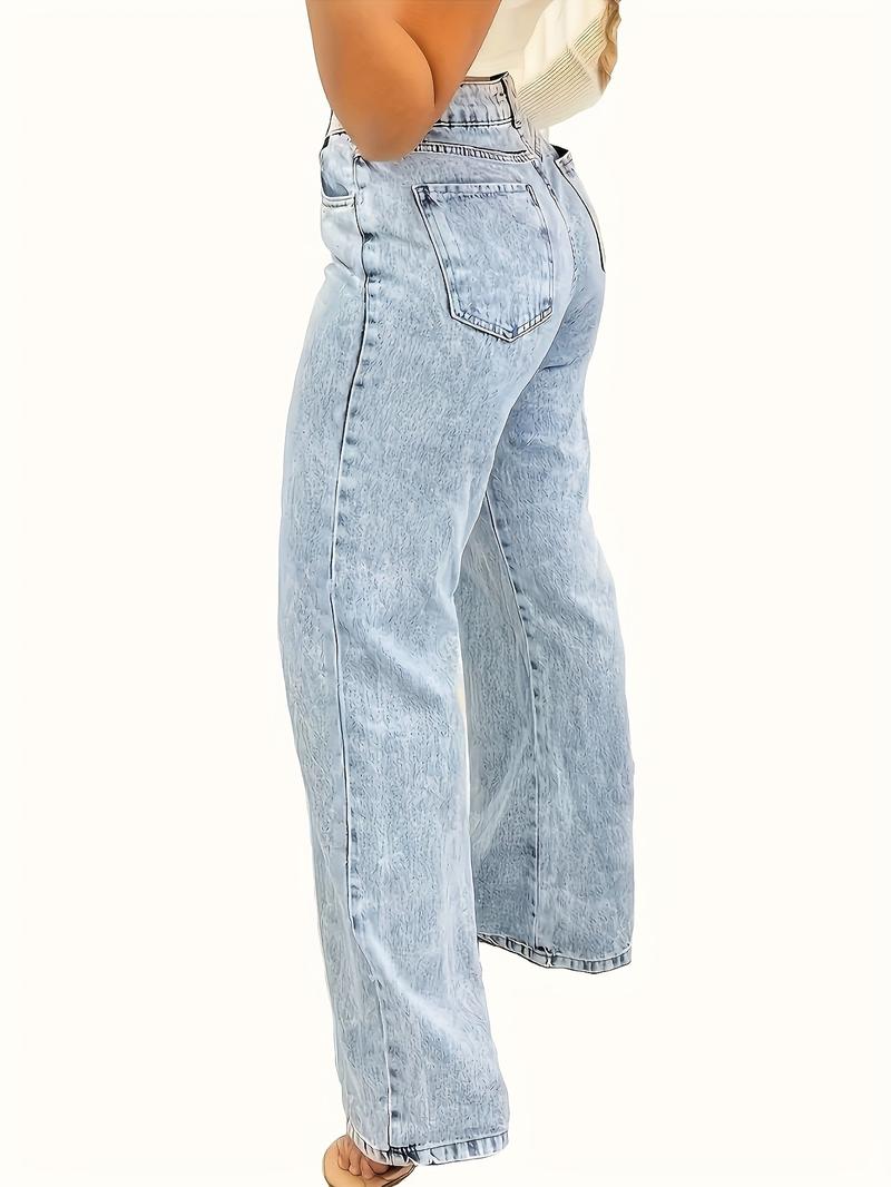 Product Introduction of Ultra-Comfortable High-Waisted Stretchy Jeans for Women - Four-Season Cotton Polyester Blend Straight Leg Pants with Snowflake Pattern, Machine Washable, Breathable, and Soft Fabric for Everyday Wear Womenswear Bottom Trouser Denim 4