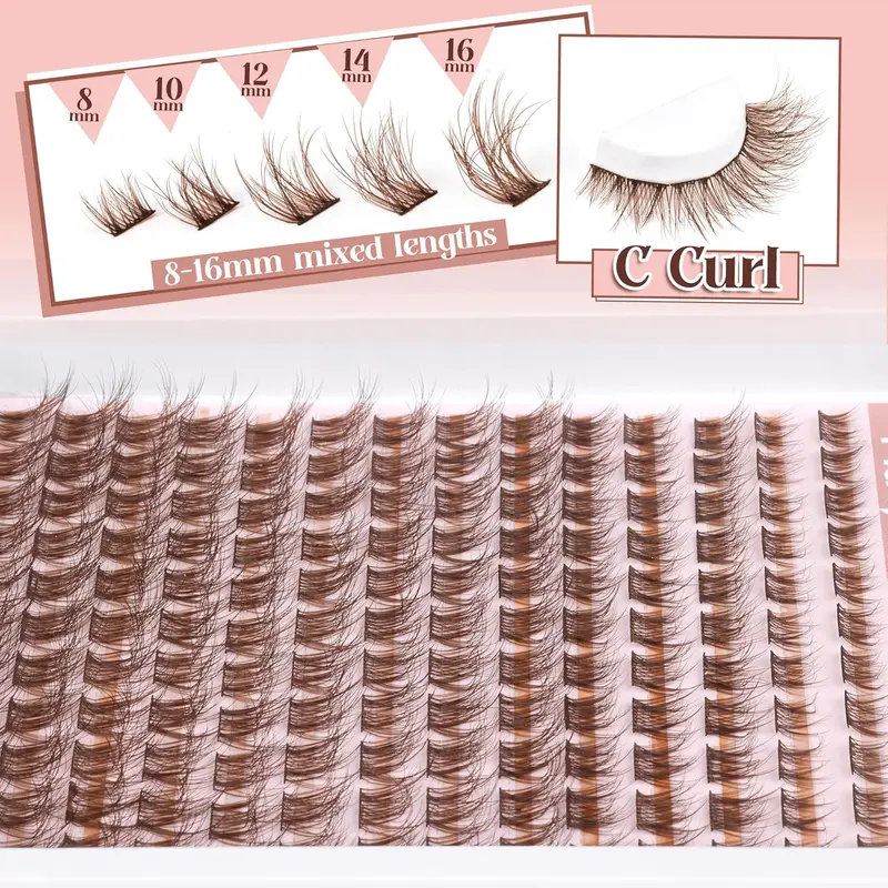 Mavphnnee Brown Lash Clusters - Natural Lash Extensions (168 Pcs, C Curve) for Everyday Wear - Makeup, Cosmetic Eyelashes Synthetic 1