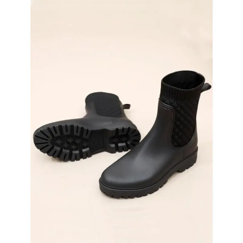 Women's Solid Color Quilted Design Rain Boots, 1 Pair Fashionable Waterproof Ankle Boots for Women & Girls, Non-slip Chelsea Rain Boots for Daily Wear 3