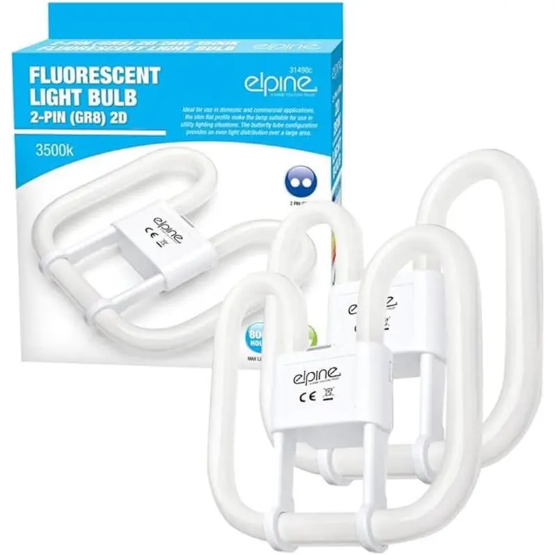 Set Of 2 Fluorescent Light Bulb - 2 Pin Energy Saving 16w Slim Lamp Tube 2d | Long Life Lamp Durable | High Efficiency - Compact Pack Of 2 Tubes | 2-Pin White (10,000 Hours) GR8 3500k 16 Watt Bulbs
