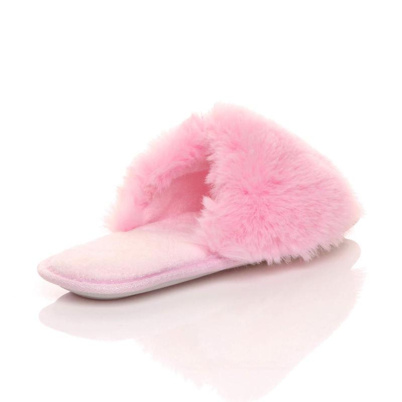 Womens ladies fluffy indoor memory foam washable peep toe slippers slides size  - V4115 3
