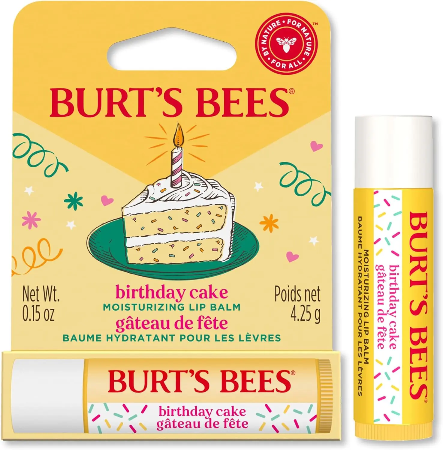 Burt's Bees Lip Balm Birthday Cake, Moisturising Lip Balm With Beeswax and Vitamin E, 100% Natural Origin, 4.25g Skincare Comfort